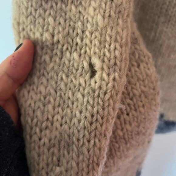 Handmade Fair Isle Wool Full Zip Sweater Blue Cream SZ M - Picture 7 of 7